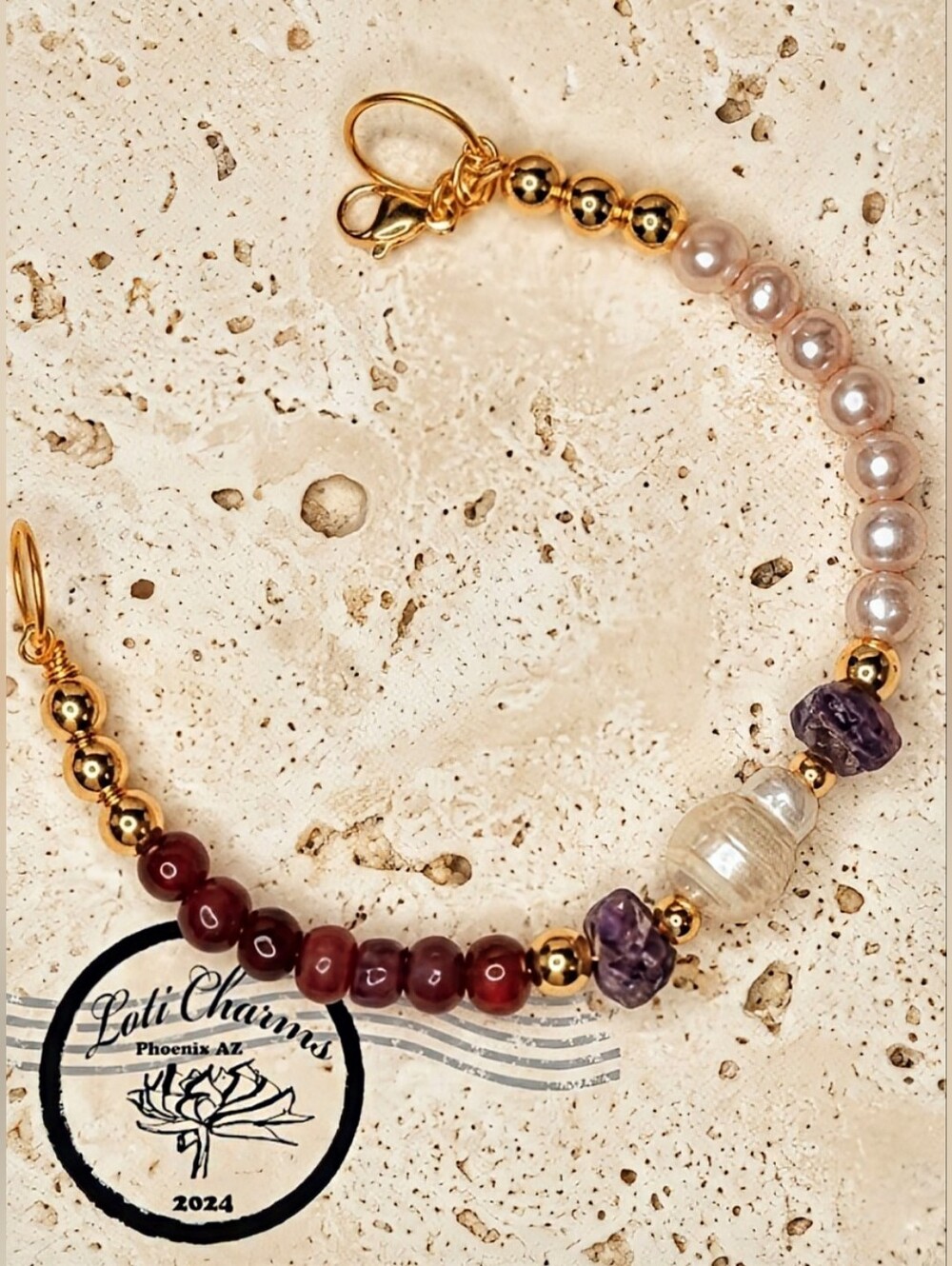 Genuine Natural  Red Ruby & Baroque Pearl In Artisan Handctafted  Bead Bracelet